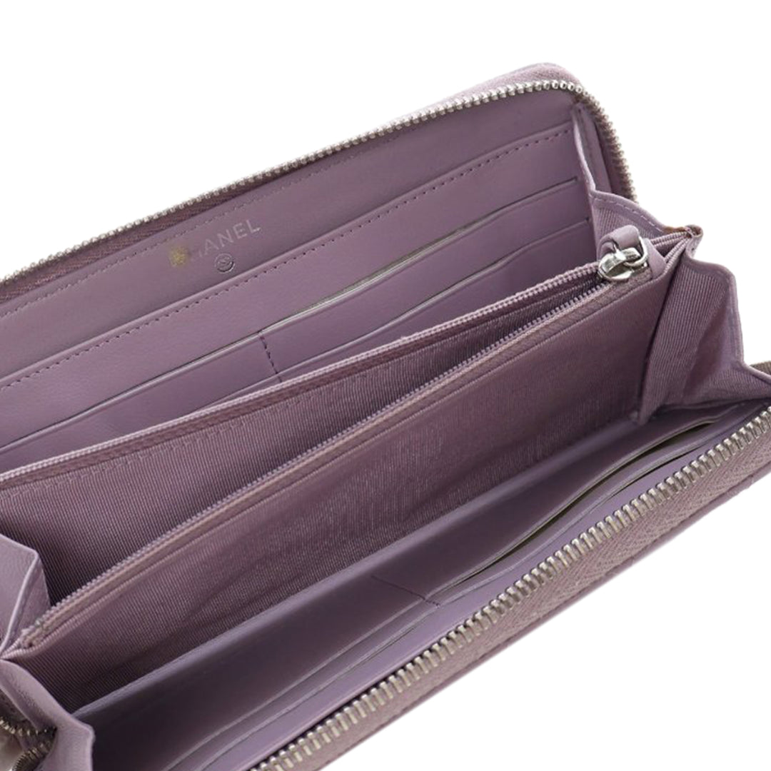 Quilted Lambskin Classic Long Zip Wallet Purple - Gaby Paris