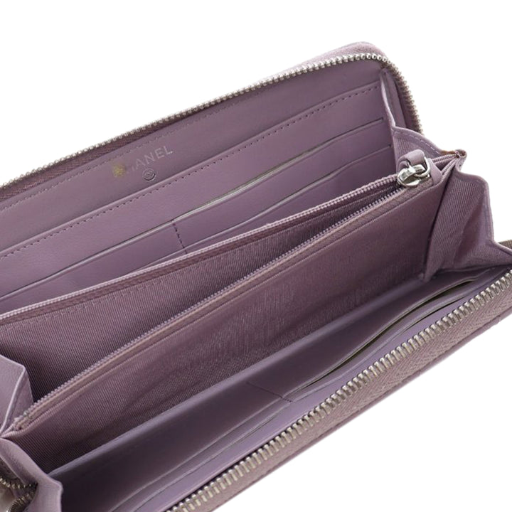 Quilted Lambskin Classic Long Zip Wallet Purple - Gaby Paris