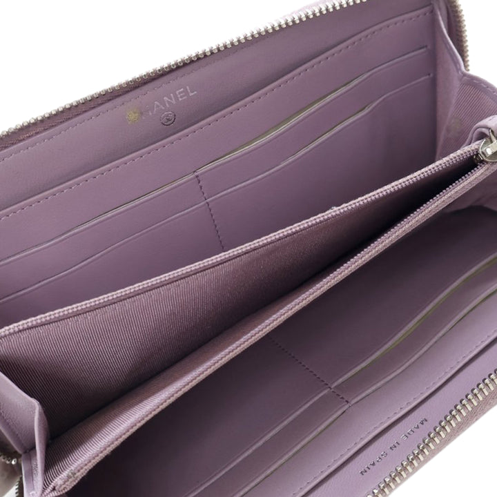 Quilted Lambskin Classic Long Zip Wallet Purple - Gaby Paris
