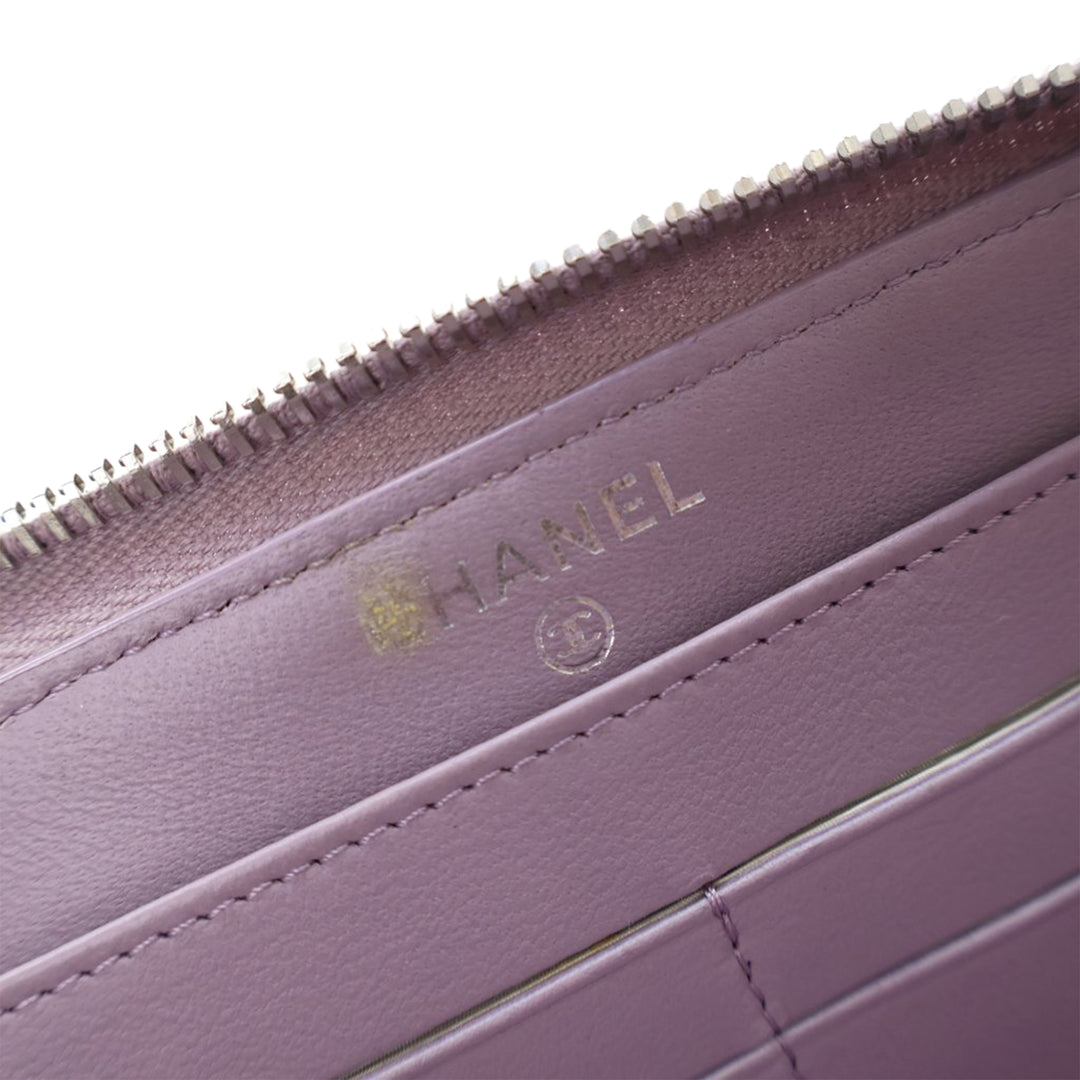 Quilted Lambskin Classic Long Zip Wallet Purple - Gaby Paris
