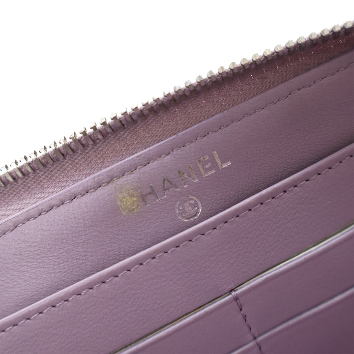 Quilted Lambskin Classic Long Zip Wallet Purple - Gaby Paris