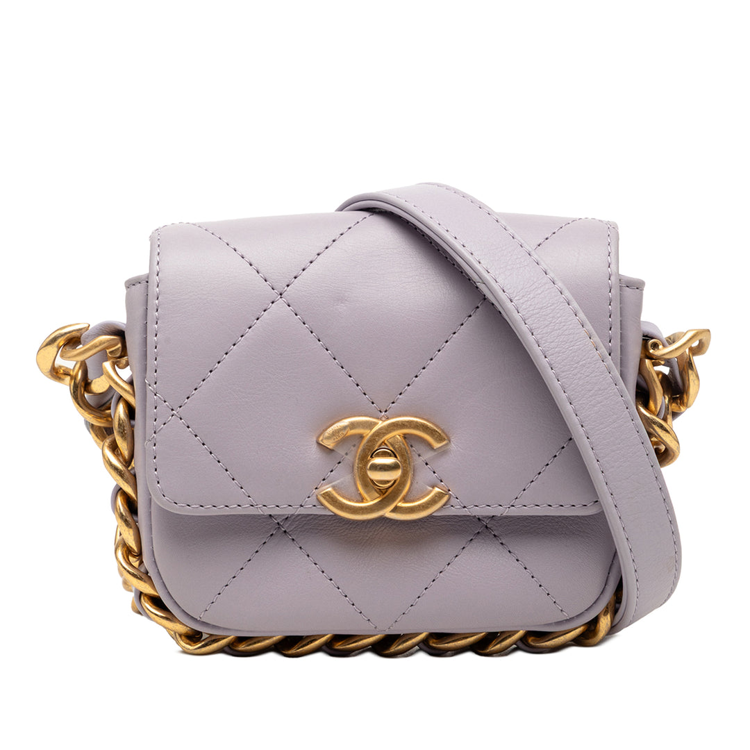 Chanel Mini Matelassé Cuir de veau Framing Chain à rabat
