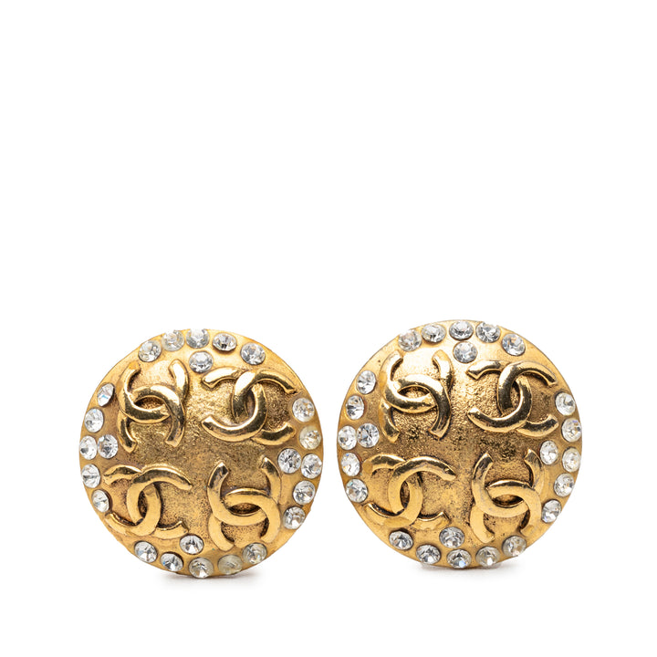 Chanel CC plaqué Strass Rond Clip On Boucles d’oreilles