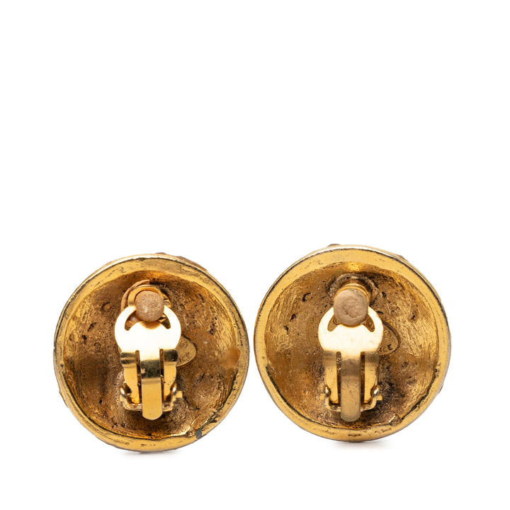 Chanel CC plaqué Strass Rond Clip On Boucles d’oreilles