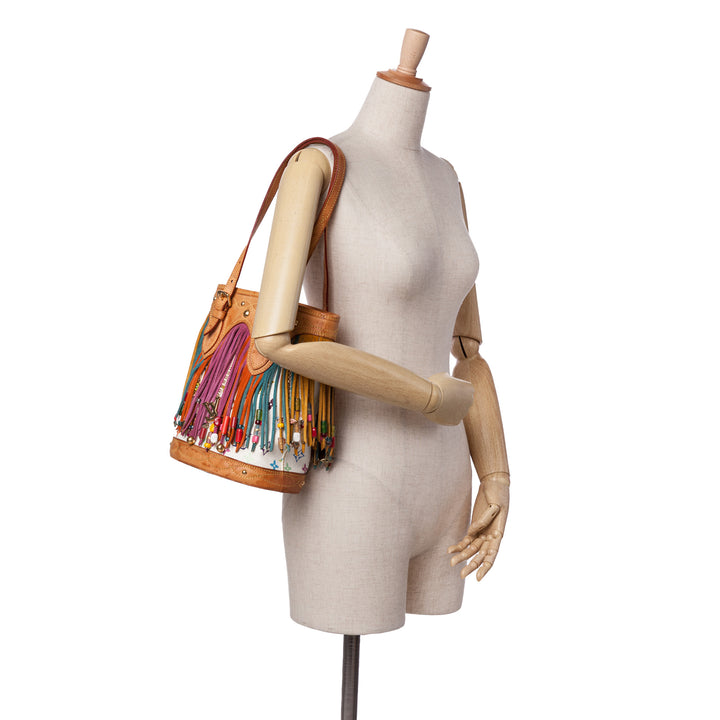 Monogram Multicolore Fringe Bucket White - Gaby Paris