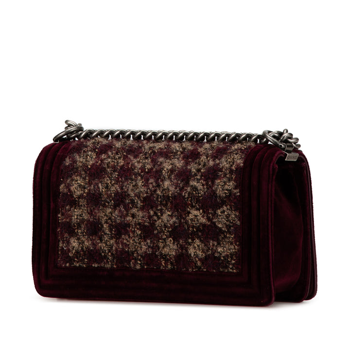 Chanel Medium Velvet Tweed Boy Flap Red - GABY PARIS