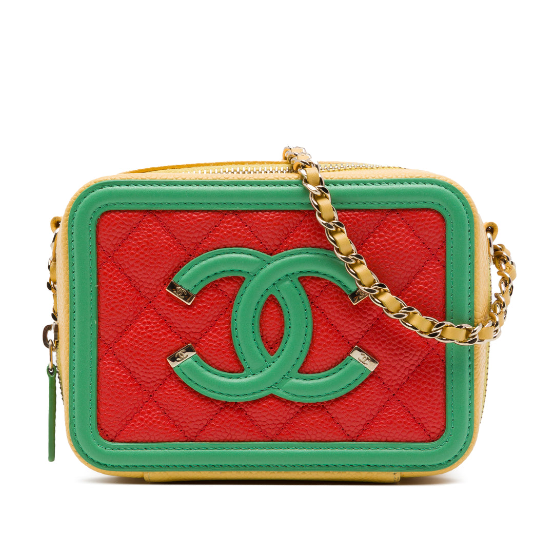 Chanel Vanity Tricolore CC Filigree Mini Cuir caviar Orange – vue principale – GABY PARIS