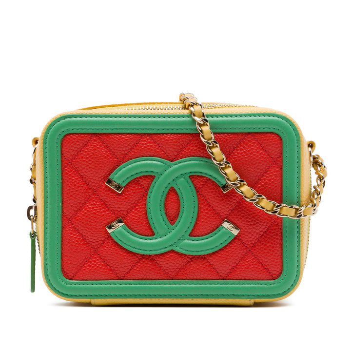 Chanel Vanity Tricolore CC Filigree Mini Cuir caviar Orange – vue principale – GABY PARIS
