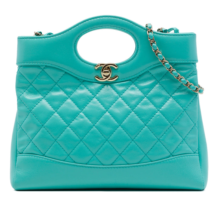 Matelassé brillant 31 Cabas Mini Cuir d'agneau Bleu