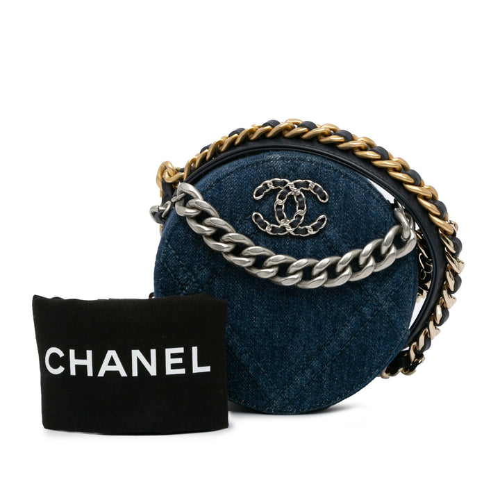 Denim 19 Round Clutch with Chain Blue - Gaby Paris