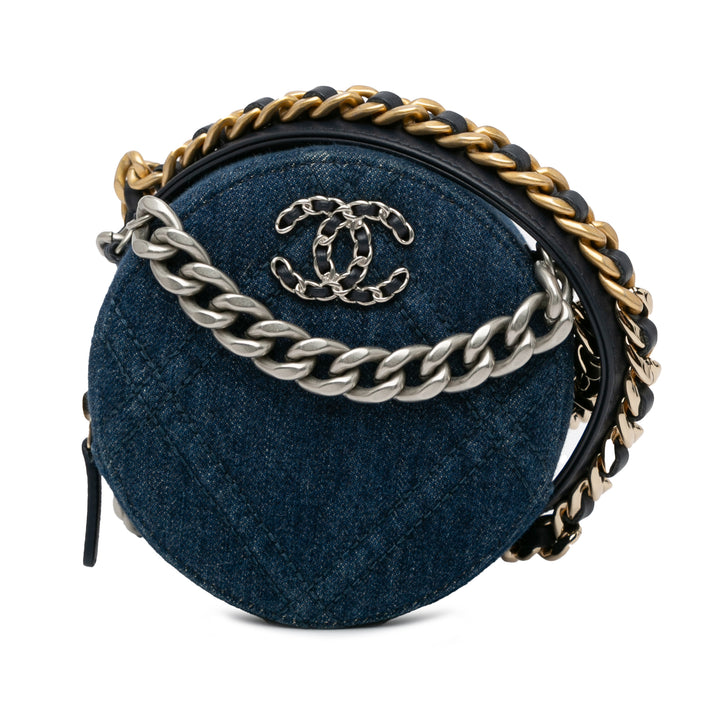 Denim 19 Round Clutch with Chain Blue - Gaby Paris