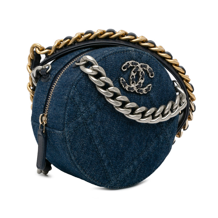 Denim 19 Round Clutch with Chain Blue - Gaby Paris