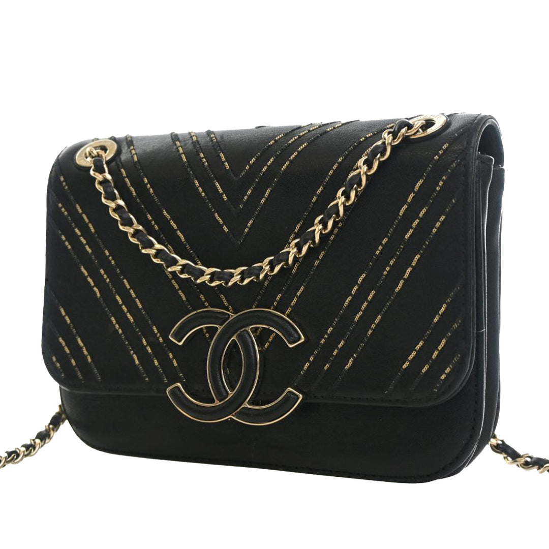 Chanel Small Chevron Sheepskin Subtle à rabat
