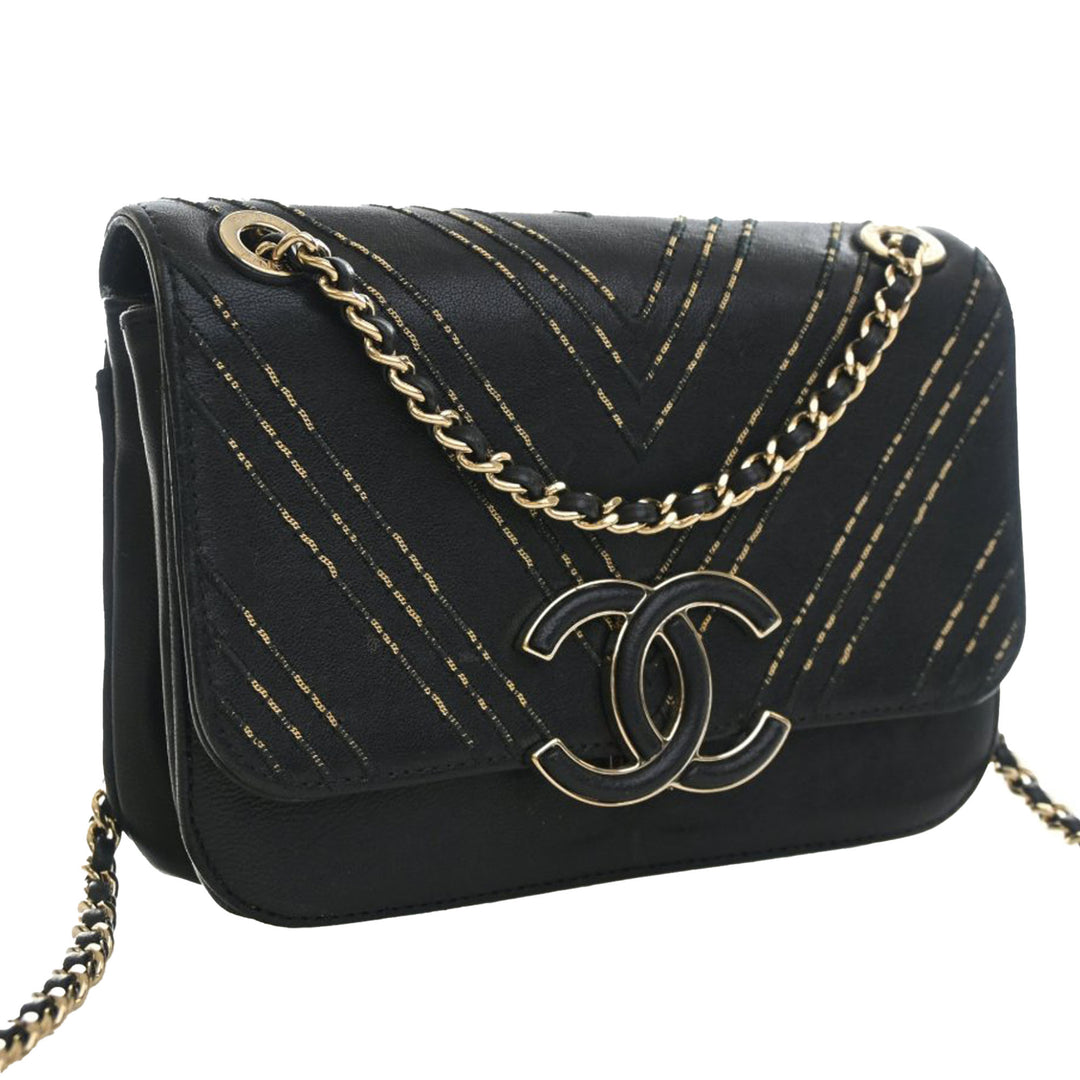 Chanel Small Chevron Sheepskin Subtle à rabat
