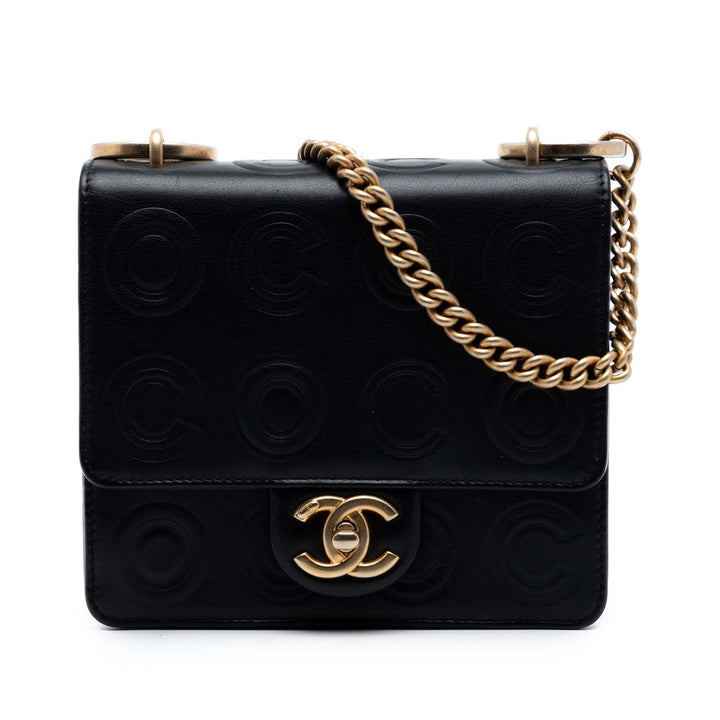 Chanel Mini Square Cuir de veau Coco embossé à rabat