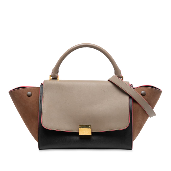 Celine Small Tricolor Cuir de veau et Daim Trapeze Sac