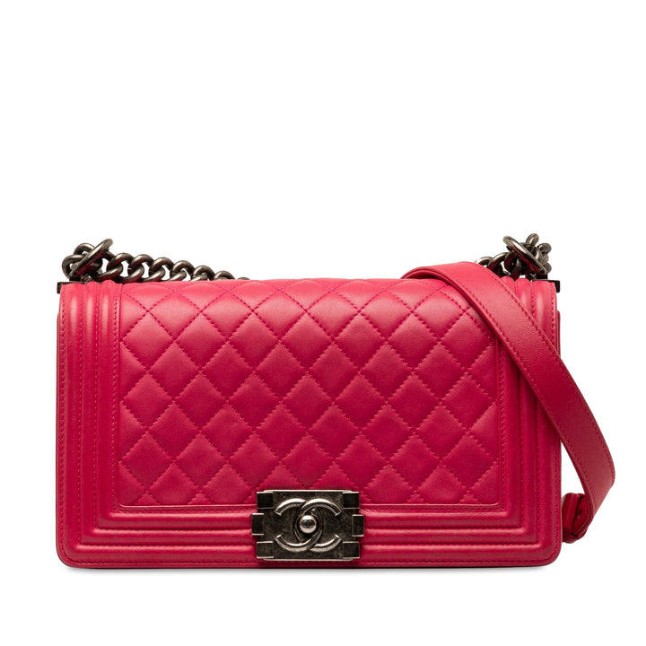Old Medium Quilted Lambskin Boy Flap Pink - Gaby Paris