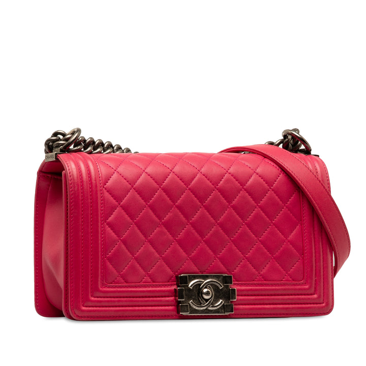 Old Medium Quilted Lambskin Boy Flap Pink - Gaby Paris