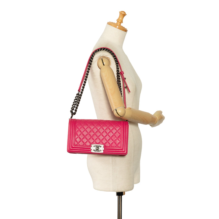 Old Medium Quilted Lambskin Boy Flap Pink - Gaby Paris