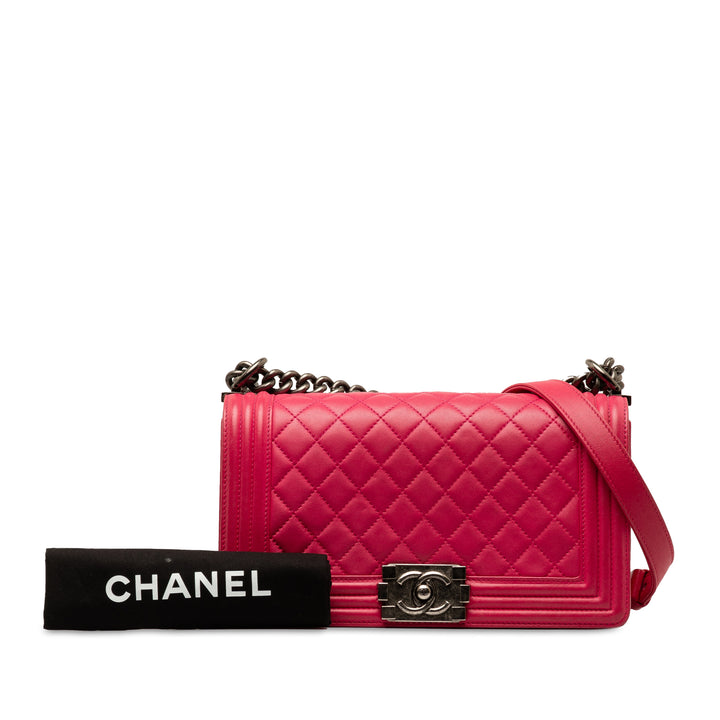 Old Medium Quilted Lambskin Boy Flap Pink - Gaby Paris
