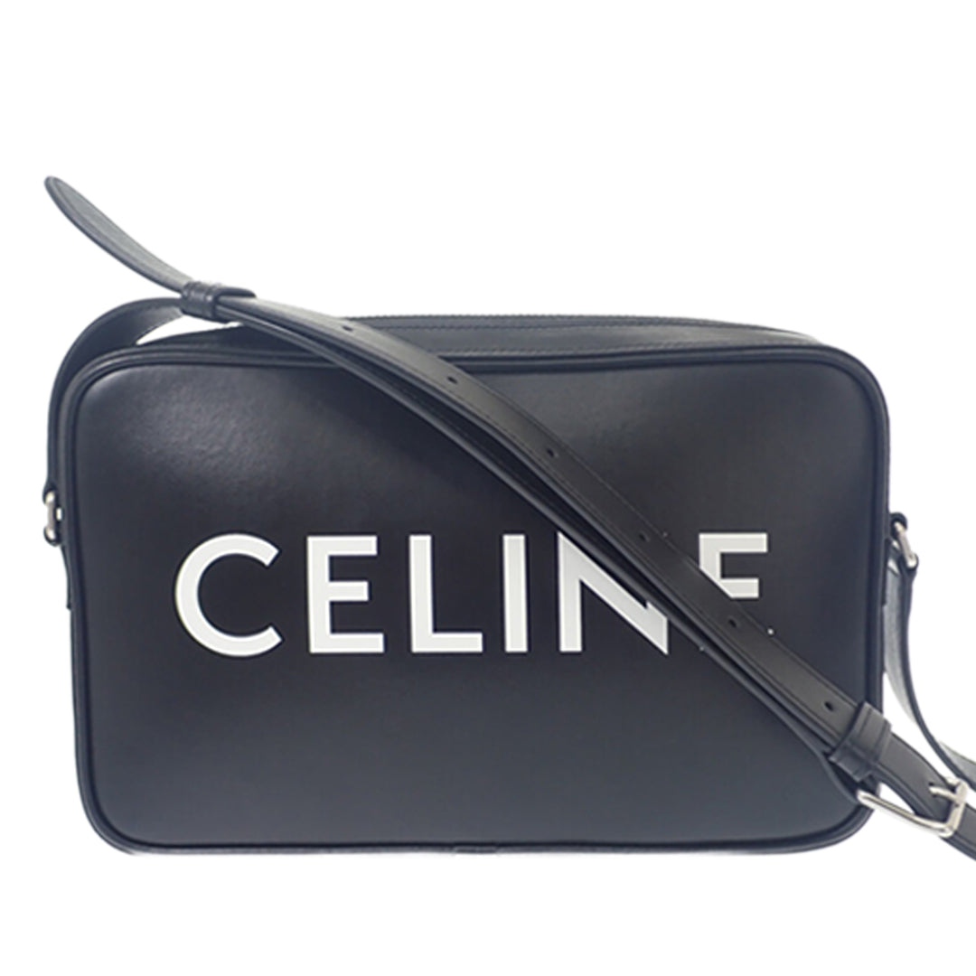 Logo Sac Messenger Cuir de veau lisse Noir
