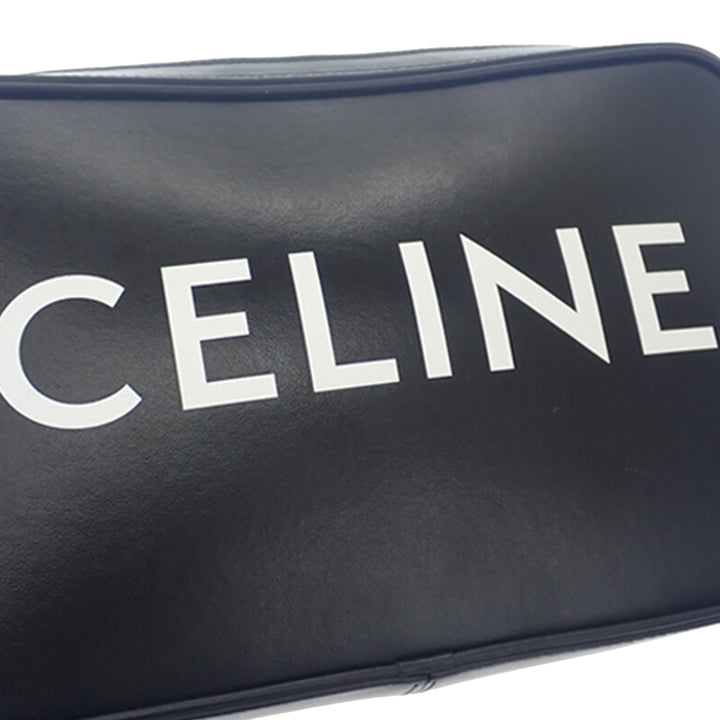Logo Sac Messenger Cuir de veau lisse Noir