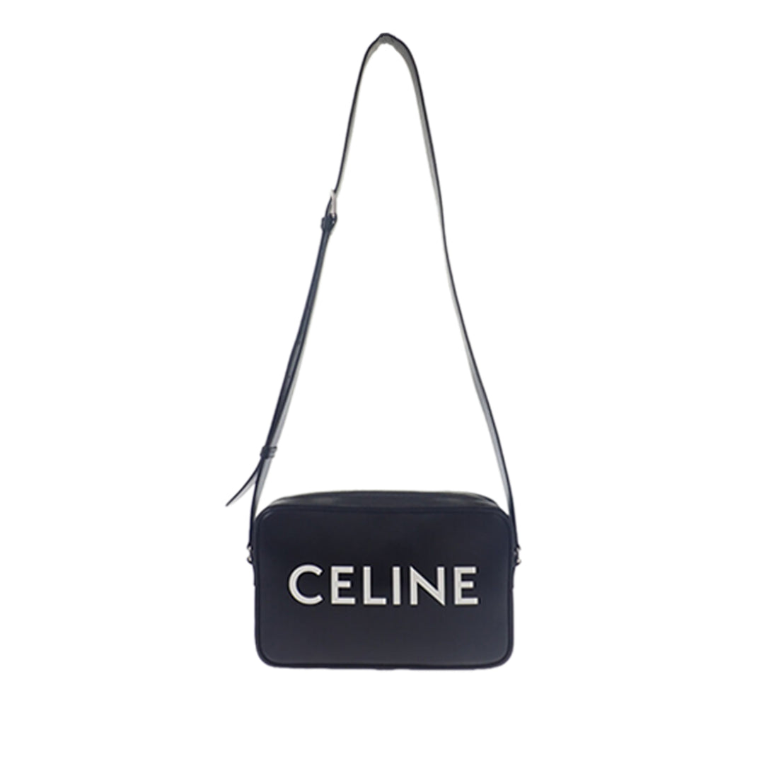 Logo Sac Messenger Cuir de veau lisse Noir