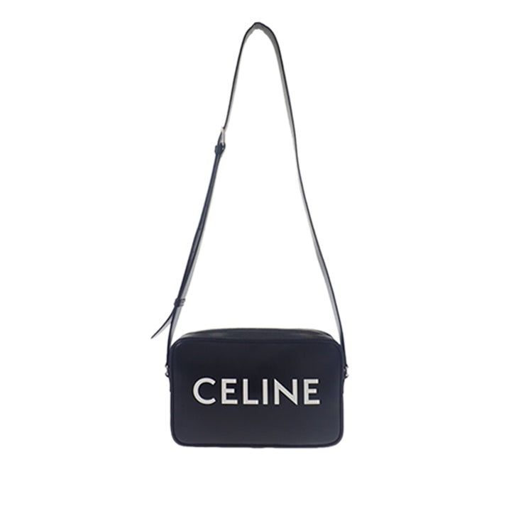Logo Sac Messenger Cuir de veau lisse Noir