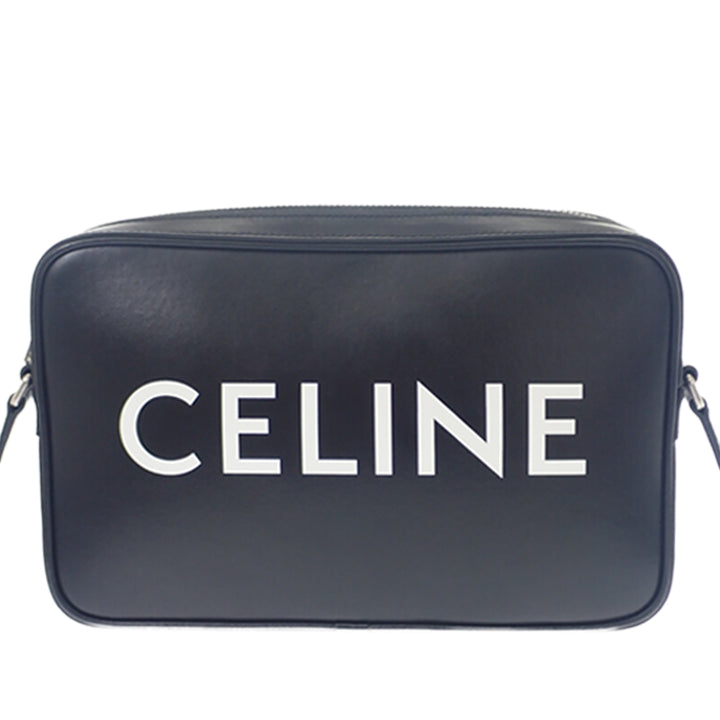 Logo Sac Messenger Cuir de veau lisse Noir