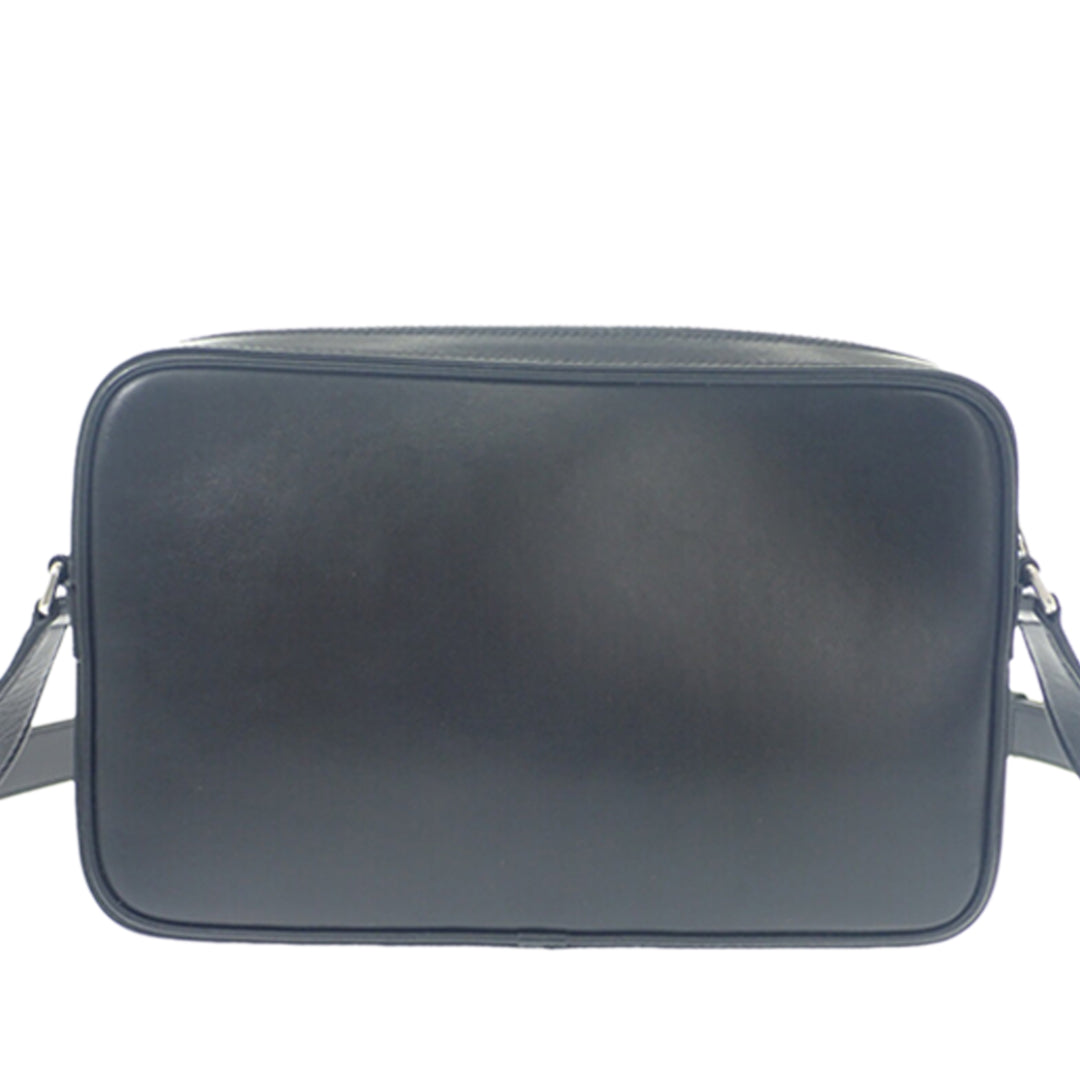 Logo Sac Messenger Cuir de veau lisse Noir