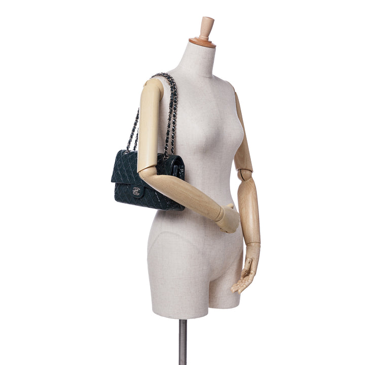 Medium Classic Patent Double Flap Blue - Gaby Paris