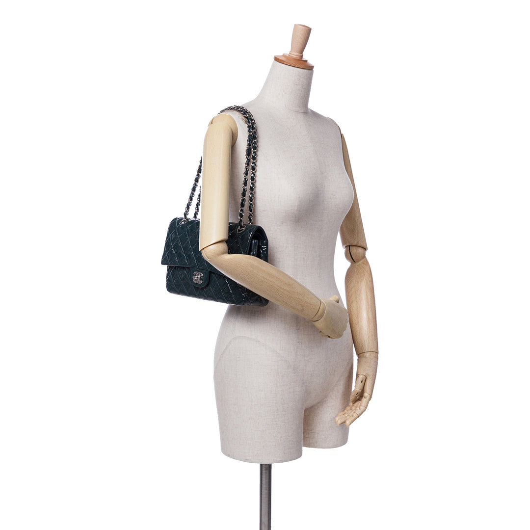 Medium Classic Patent Double Flap Blue - Gaby Paris