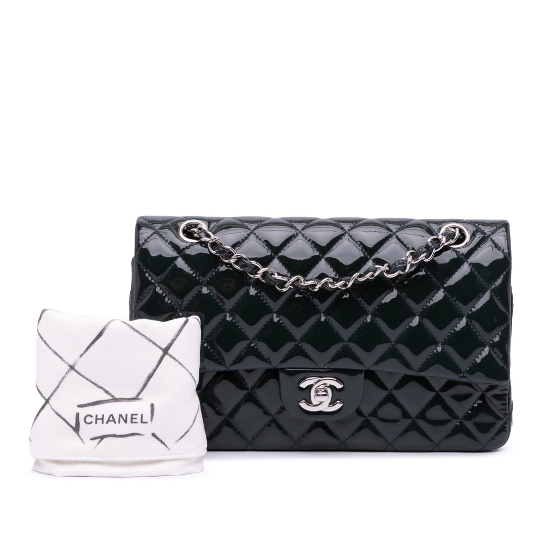 Medium Classic Patent Double Flap Blue - Gaby Paris