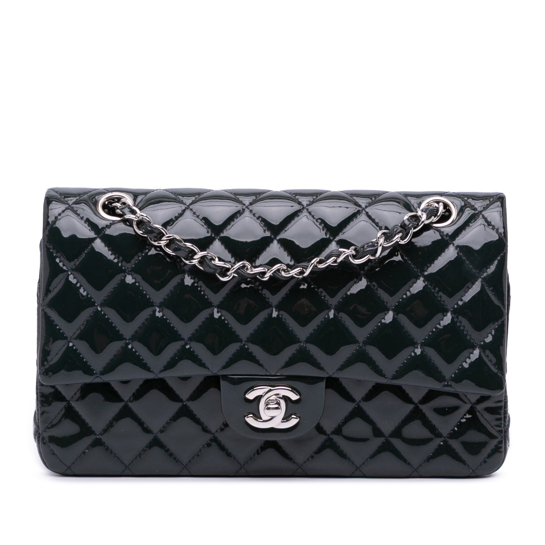 Medium Classic Patent Double Flap Blue - Gaby Paris