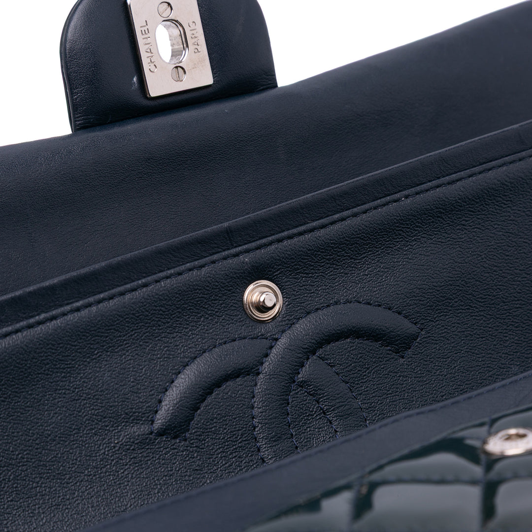 Medium Classic Patent Double Flap Blue - Gaby Paris