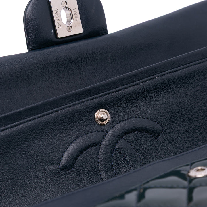 Medium Classic Patent Double Flap Blue - Gaby Paris