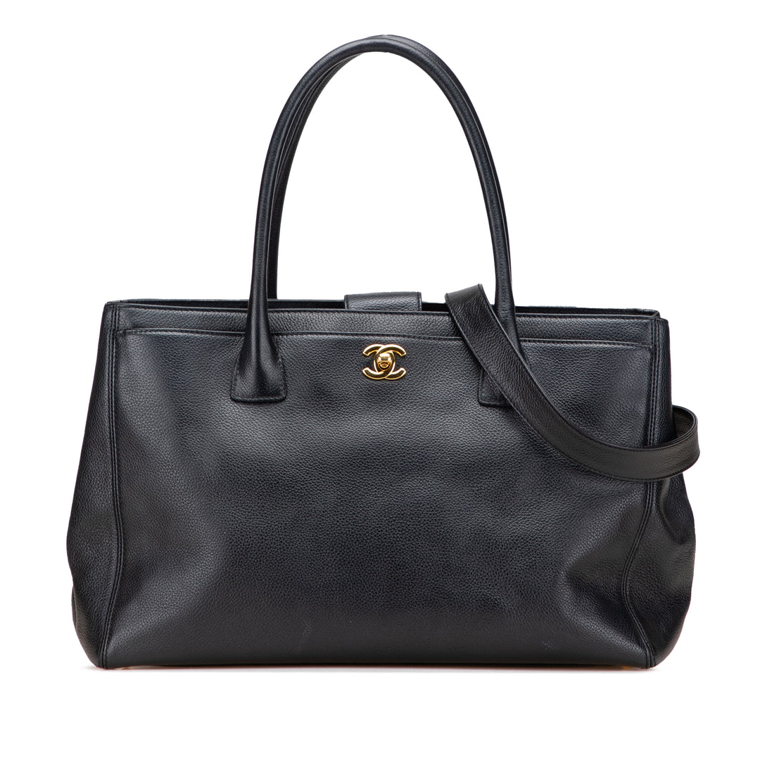 Medium Calfskin Executive Cerf Tote Black - Gaby Paris