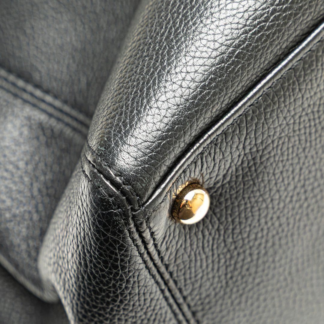 Medium Calfskin Executive Cerf Tote Black - Gaby Paris