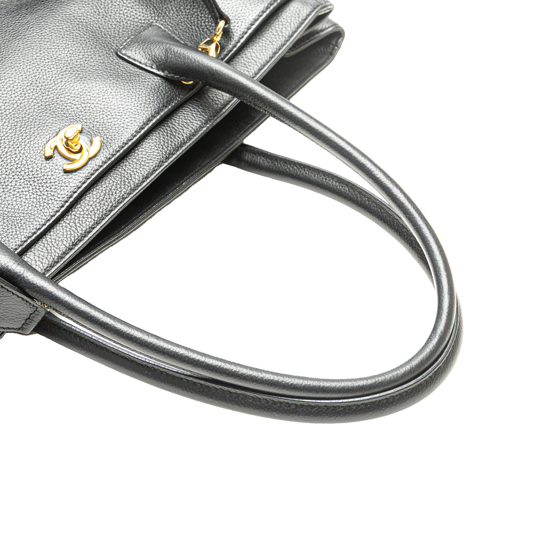 Medium Calfskin Executive Cerf Tote Black - Gaby Paris