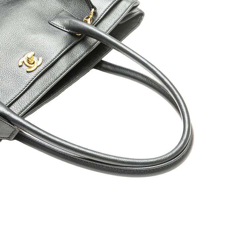 Medium Calfskin Executive Cerf Tote Black - Gaby Paris
