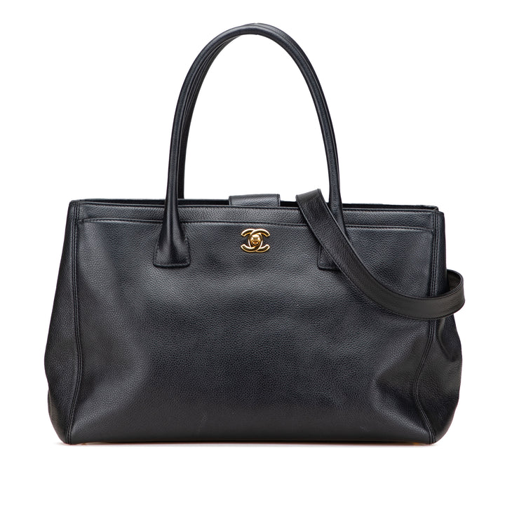 Medium Calfskin Executive Cerf Tote Black - Gaby Paris