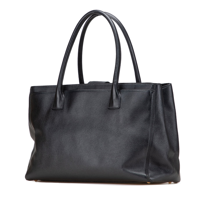 Medium Calfskin Executive Cerf Tote Black - Gaby Paris