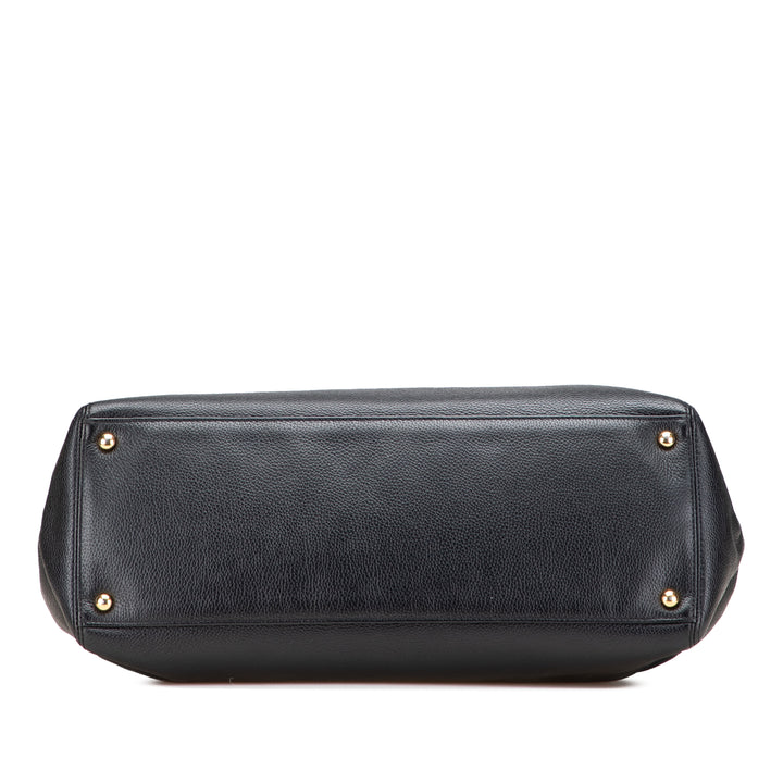 Medium Calfskin Executive Cerf Tote Black - Gaby Paris