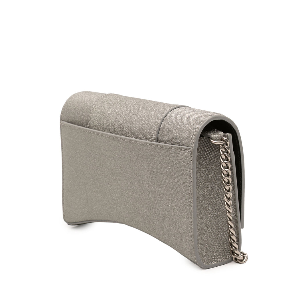 Balenciaga Sac bandoulière Glitter Hourglass Wallet on Chain Argenté – vue 2 – GABY PARIS