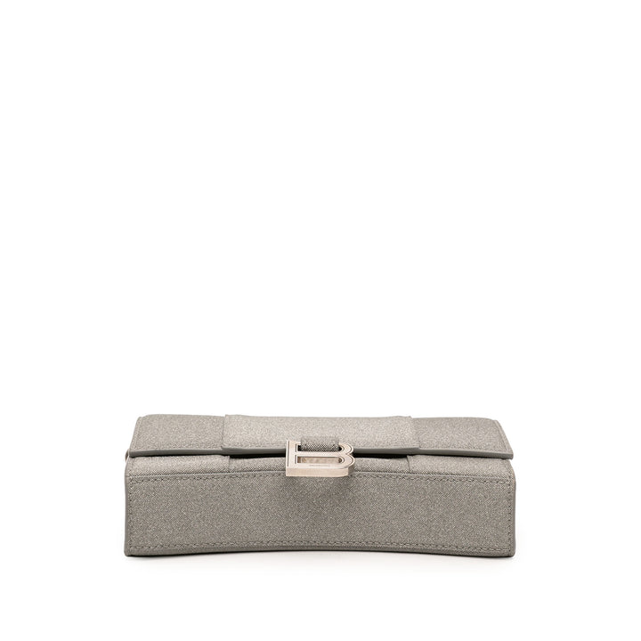 Balenciaga Sac bandoulière Glitter Hourglass Wallet on Chain Argenté – vue 3 – GABY PARIS