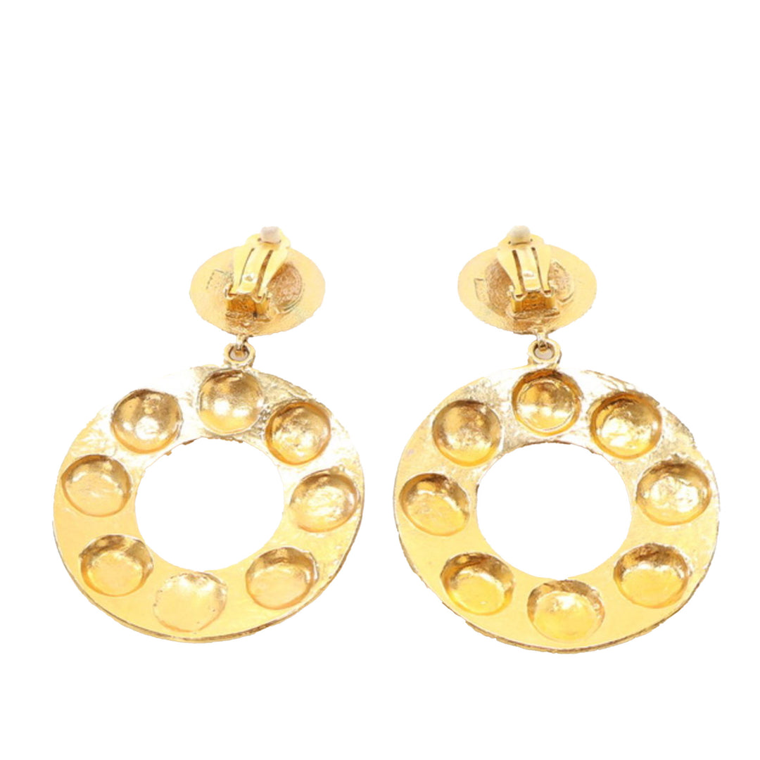 Gold Plated Sun Coin Medallion Motif Hoop Drop Earrings Gold - Gaby Paris