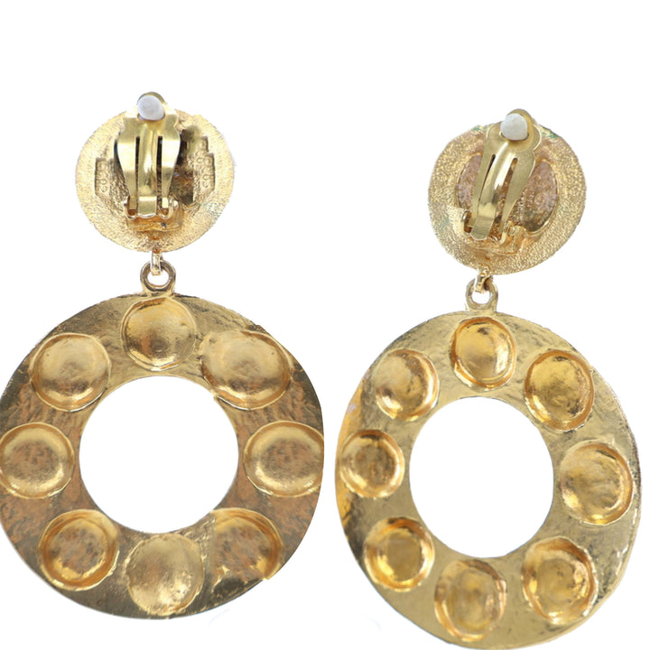 Gold Plated Sun Coin Medallion Motif Hoop Drop Earrings Gold - Gaby Paris