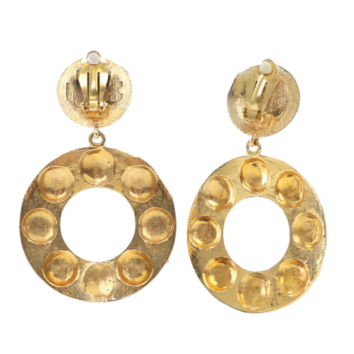 Gold Plated Sun Coin Medallion Motif Hoop Drop Earrings Gold - Gaby Paris