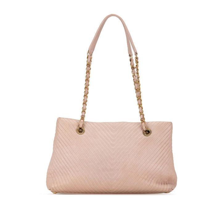 Large Chevron Calfskin Surpique Tote Pink - Gaby Paris