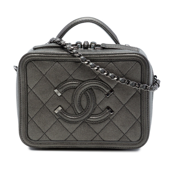 Métallisé CC Filigree Vanity Petit Cuir caviar Gris